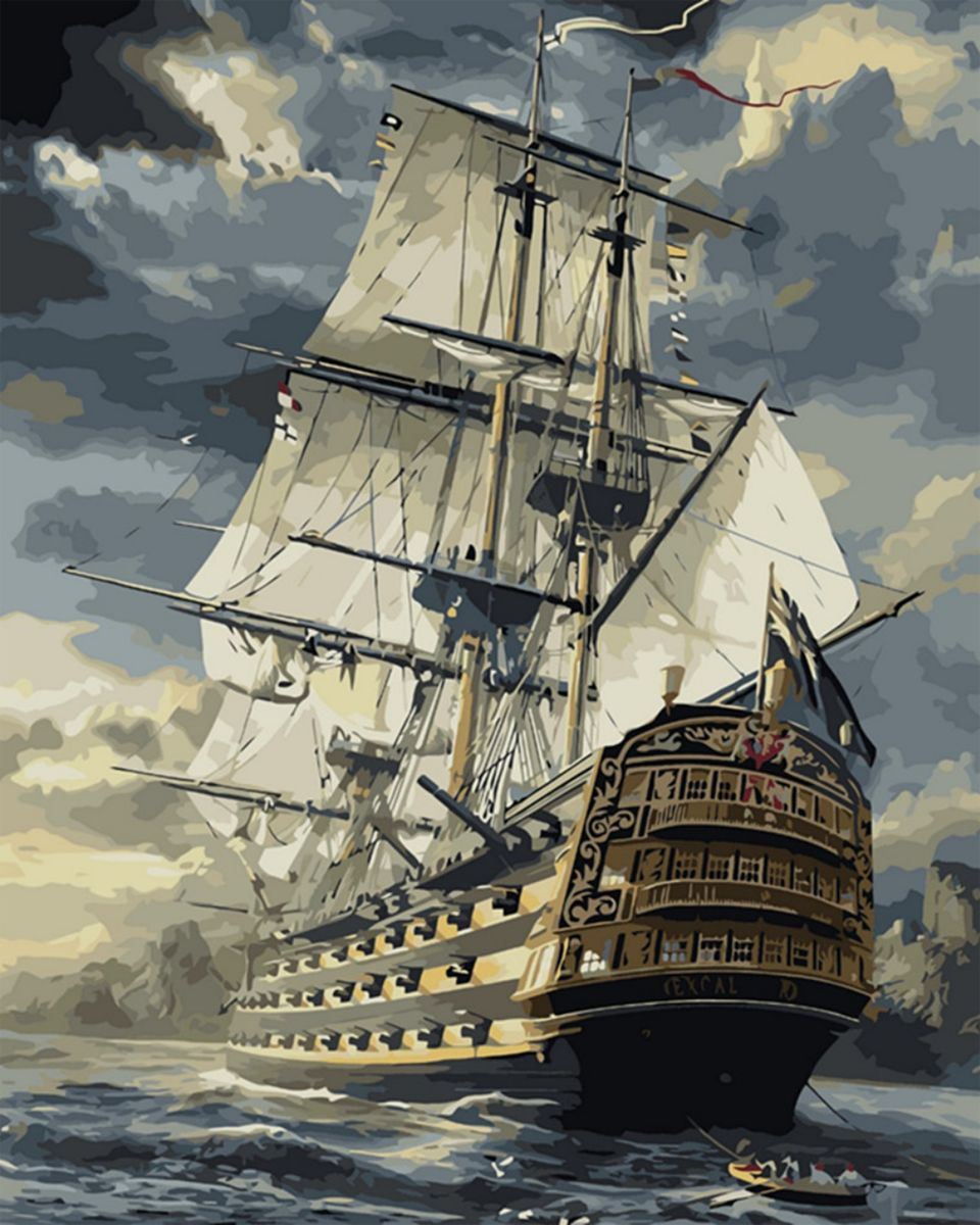 Paint By Numbers - Large Ship In The Water - Framed- 40x50cm - Arterium