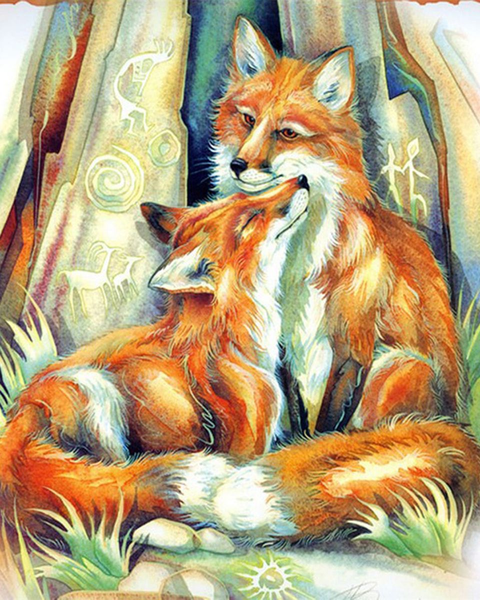 Paint By Numbers - Two Foxes Cuddling - Framed- 40x50cm - Arterium