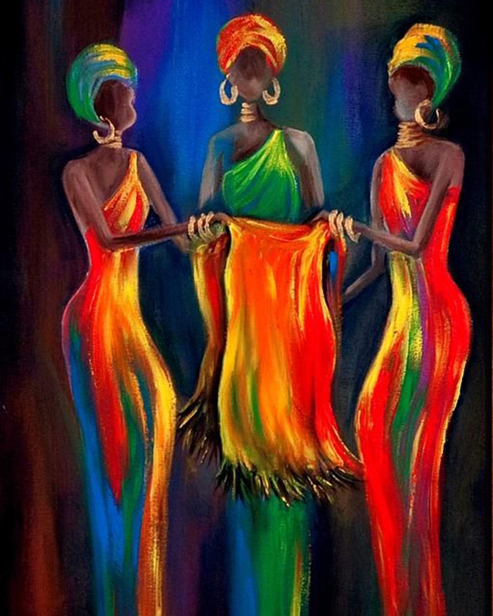Paint By Numbers - Three African Women In Traditional Dresses - Framed- 40x50cm - Arterium