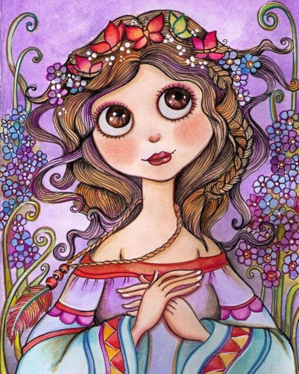 Paint By Numbers - Cartoony Girl With Hands Across Her Chest - Framed- 40x50cm - Arterium