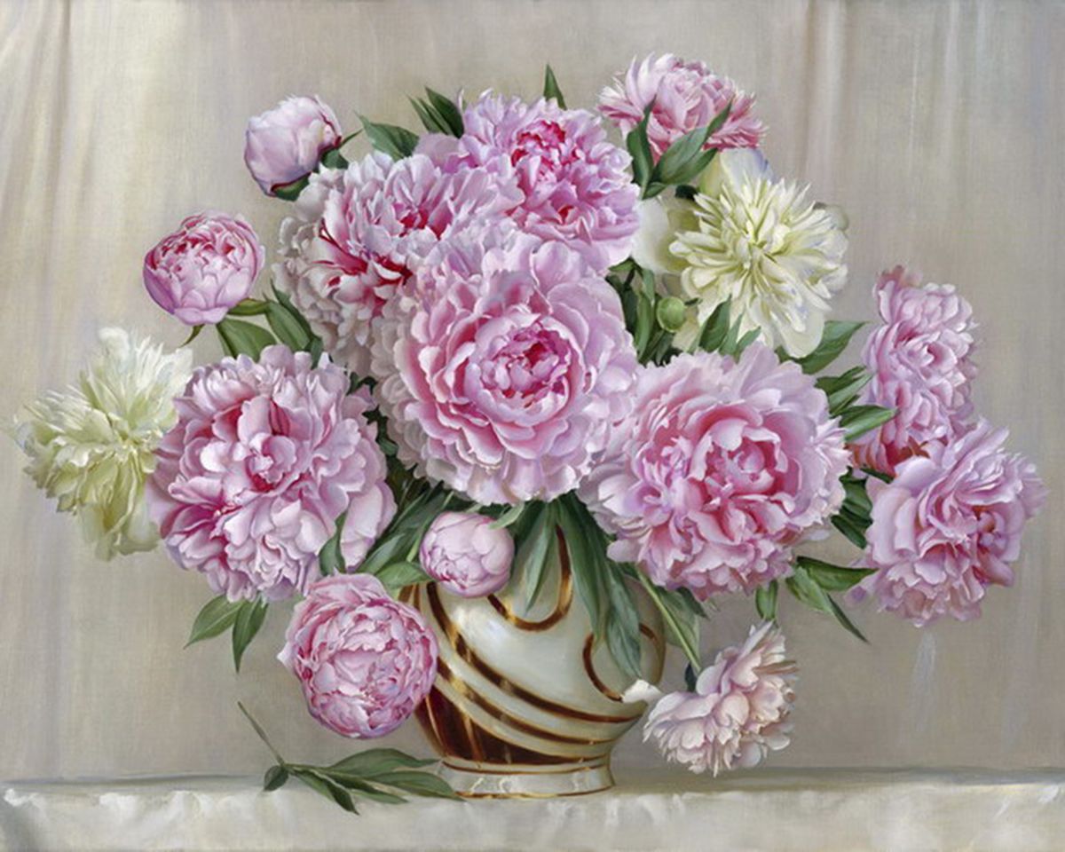 Paint By Numbers - White And Purple Flowers In A Vase - Framed- 40x50cm - Arterium