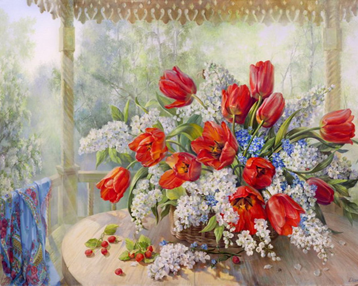 Paint By Numbers - Poppies And White Flowers On A Table Outside - Framed- 40x50cm - Arterium