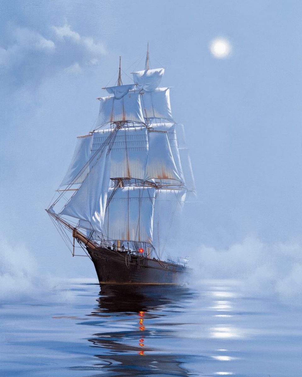 Paint By Numbers - Ship In The Evening With Moon In The Sky - Framed- 40x50cm - Arterium