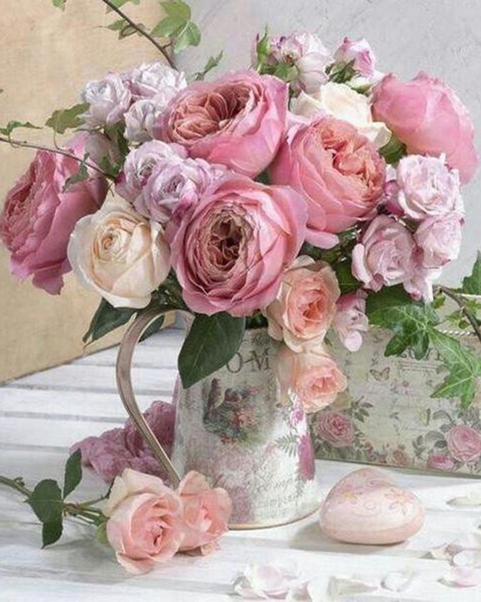 Paint By Numbers - Tranquil Rose-Filled Vase - Framed- 40x50cm - Arterium