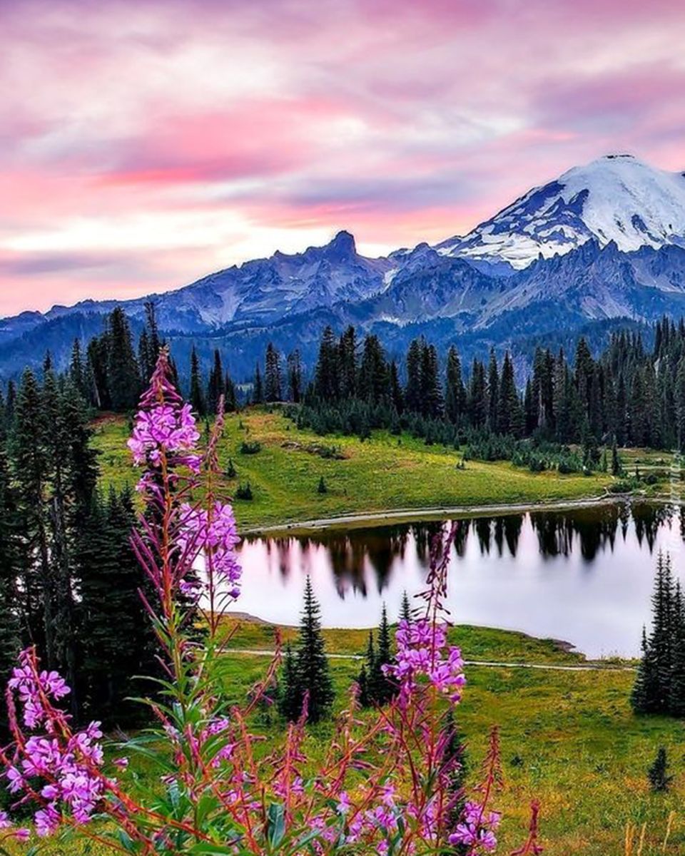 Paint By Numbers - Serene Sunset: Majestic Mountain Lake Amidst Lush Greenery - Framed- 40x50cm - Arterium