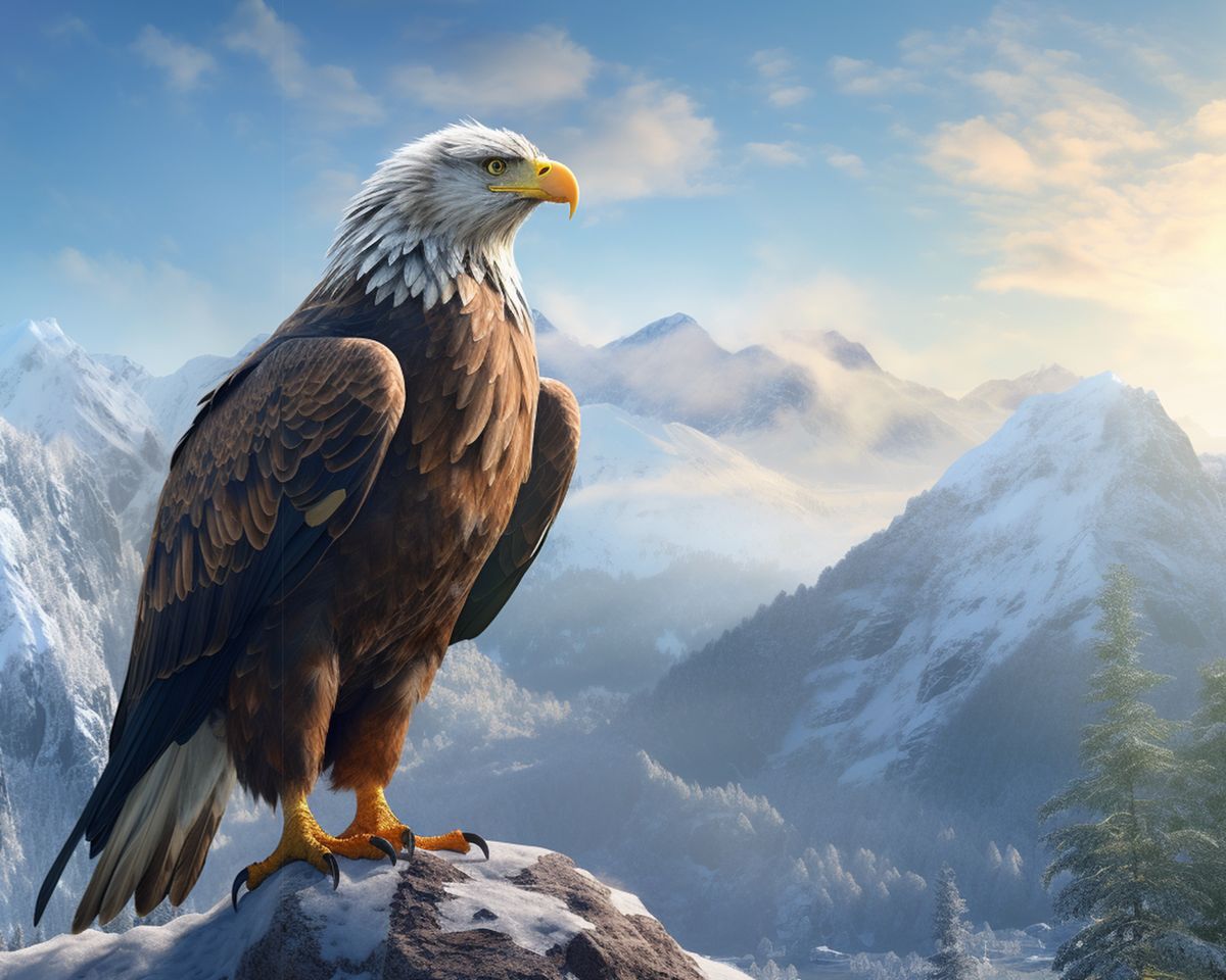 Paint By Numbers - Majestic Bald Eagle Perched On Snowy Mountaintop - Framed- 40x50cm - Arterium