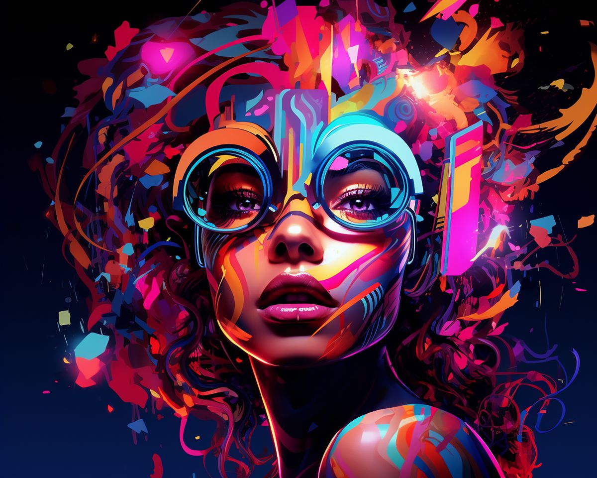Paint By Numbers - Vibrant Portrait: Colorful Woman With Curly Hair And Round Glasses - Framed- 40x50cm - Arterium