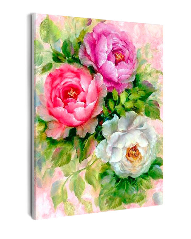 Paint By Numbers - Pink, Purple, White Peony'S - Framed- 40x50cm - Arterium