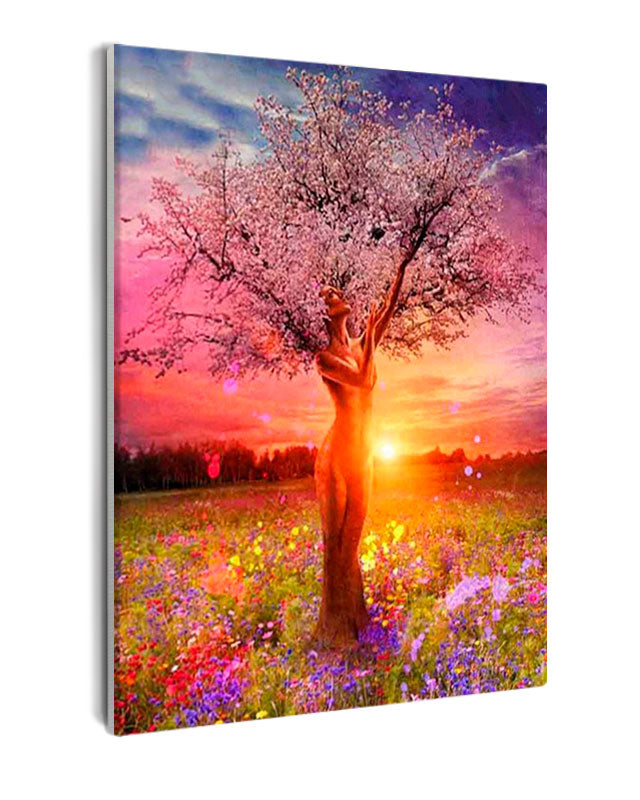 Paint By Numbers - Tree In A Field At Sunset - Framed- 40x50cm - Arterium