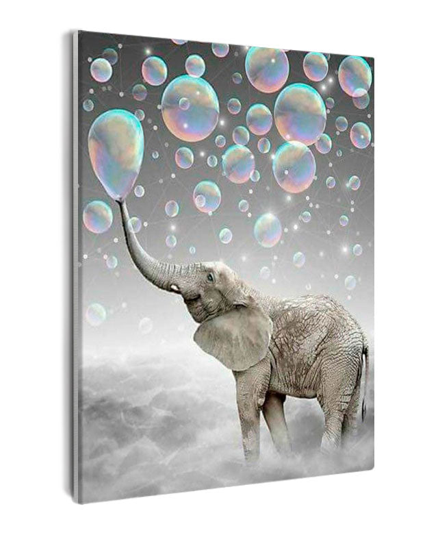 Paint By Numbers - Grey Elephant With Bubbles - Framed- 40x50cm - Arterium