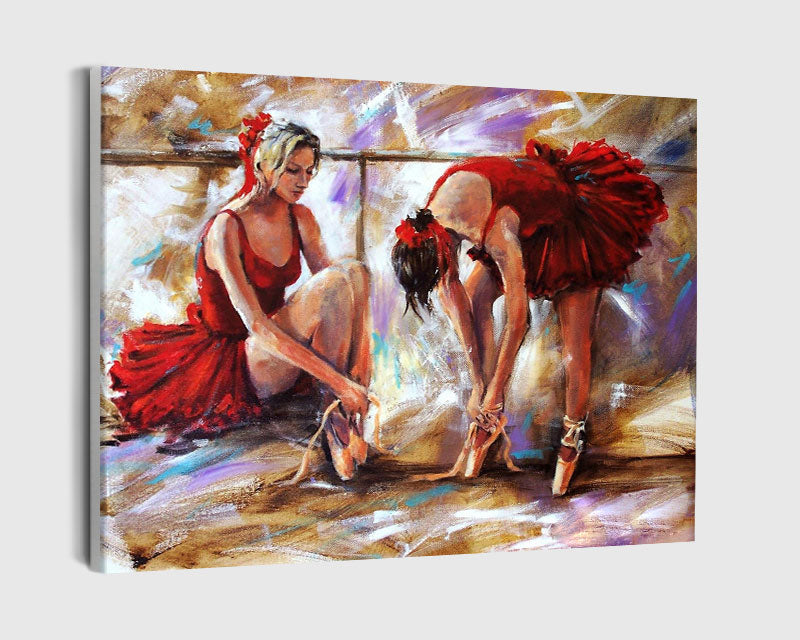 Paint By Numbers - Two Ballerinas Tying Their Shoes - Framed- 40x50cm - Arterium