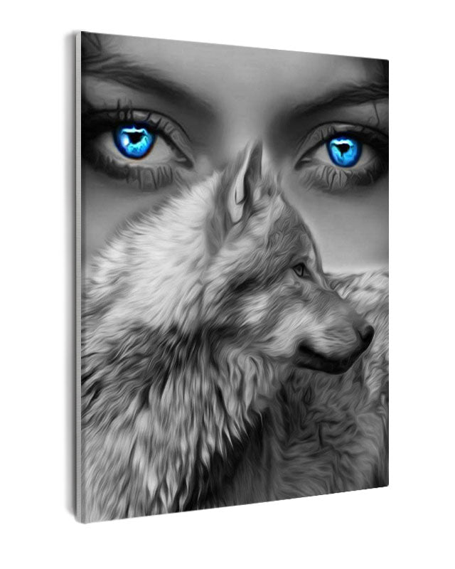Paint By Numbers - Harmonious Unity: Profound Connection Between Woman And Wolf - Framed- 40x50cm - Arterium