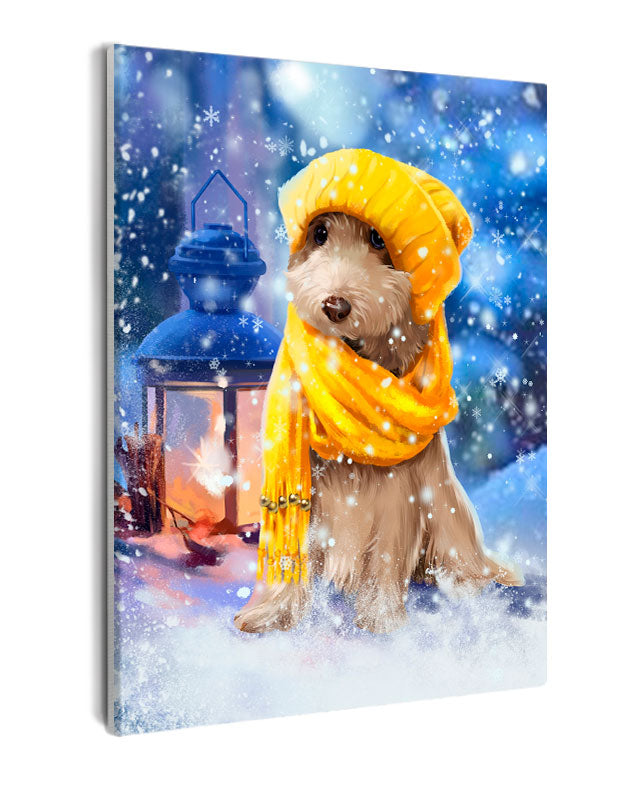 Paint By Numbers - Puppy In The Yellow Hat During Winter - Framed- 40x50cm - Arterium