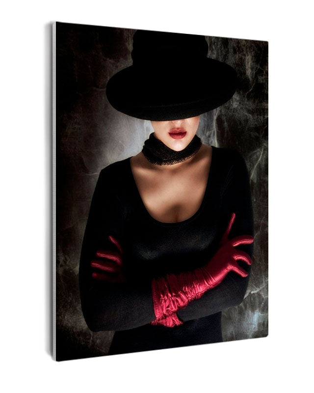 Paint By Numbers - Woman In Black: Enigmatic Image With Intriguing Red Gloves - Framed- 40x50cm - Arterium