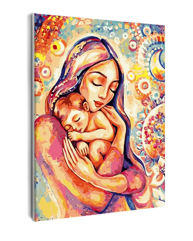 Paint By Numbers - Cartoony Girl Holding A Baby - Framed- 40x50cm - Arterium