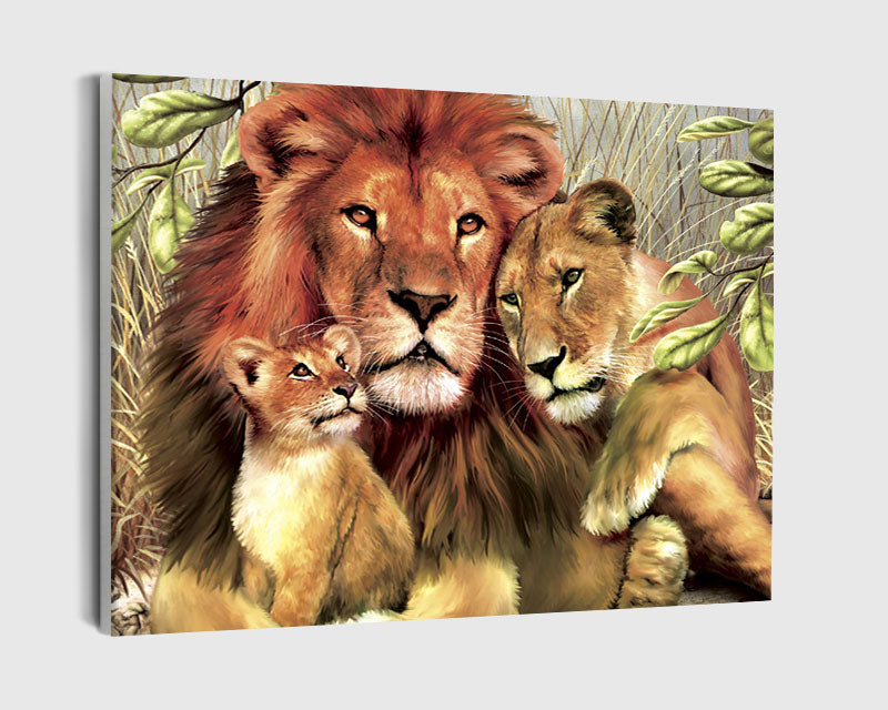 Paint By Numbers - Lion With Two Cubs - Framed- 40x50cm - Arterium
