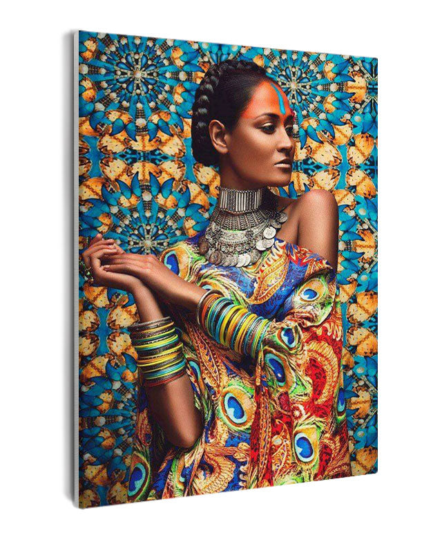 Paint By Numbers - Proud African Woman Poses With Confidence Against Vibrant Patterned Wall - Framed- 40x50cm - Arterium
