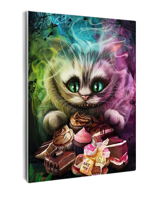 Paint By Numbers - Whimsical Cheshire Cat Surrounded By Sweet Treats In Dreamy Image - Framed- 40x50cm - Arterium