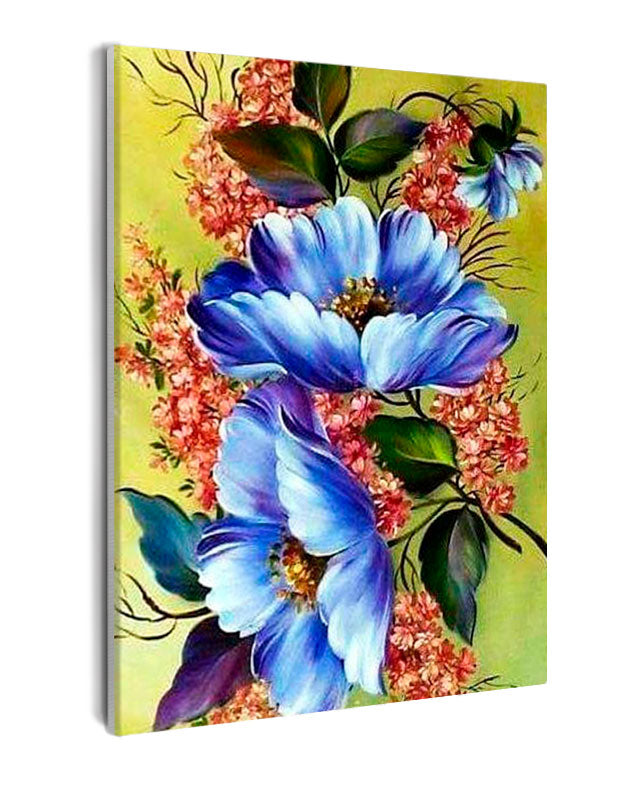 Paint By Numbers - Blue Flowers - Framed- 40x50cm - Arterium