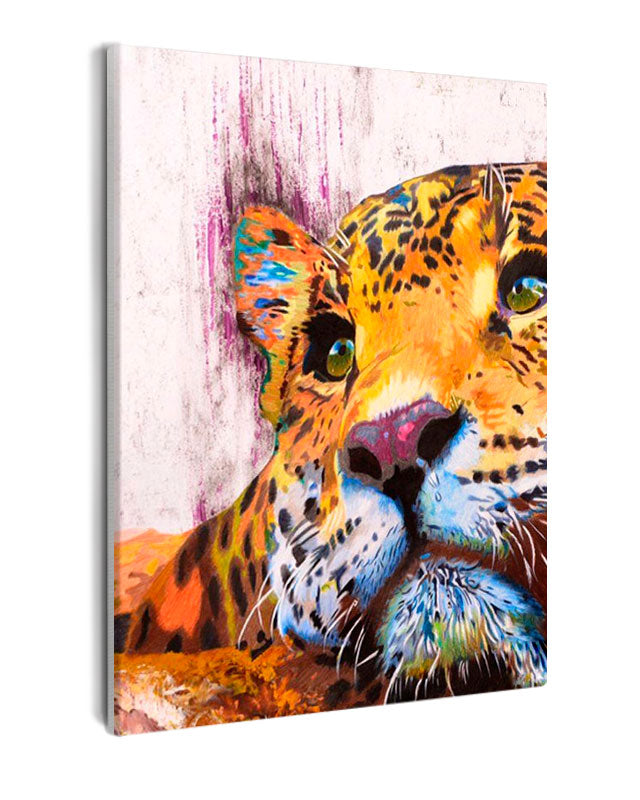 Paint By Numbers - Vibrant Leopard Profile: Artistic Fusion Of Painting And Graffiti - Framed- 40x50cm - Arterium