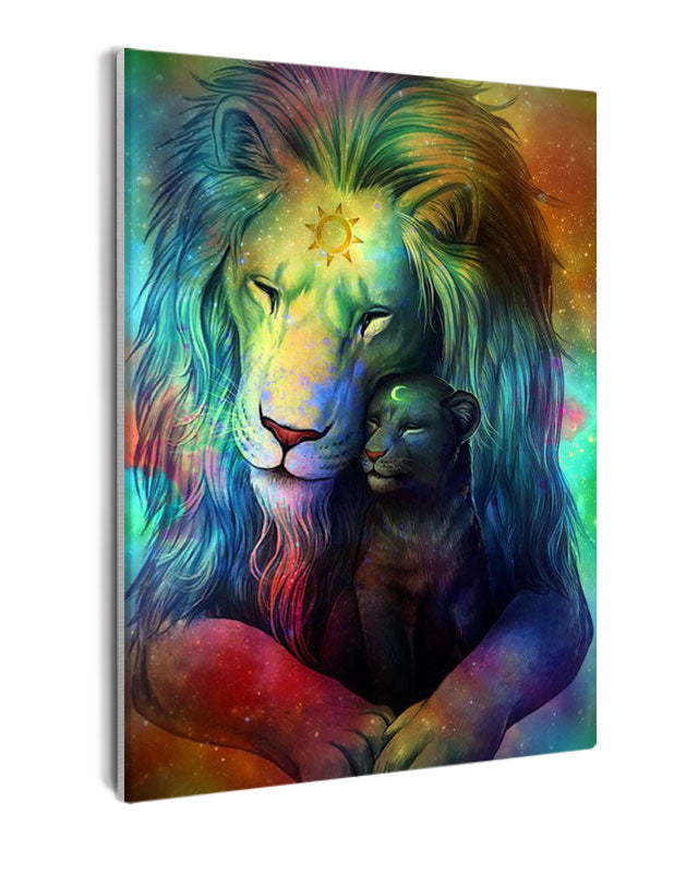 Paint By Numbers - Lion'S Cosmic Embrace: Abstract Stylized Image Of Starry Majesty - Framed- 40x50cm - Arterium