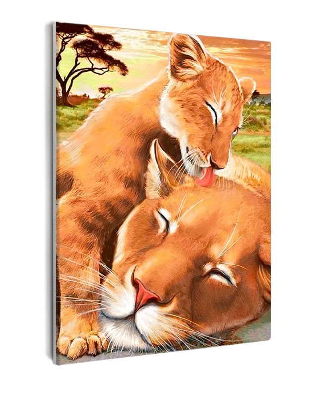 Paint By Numbers - Loving Lionesses: Cozy Wild Scene With Savannah Backdrop - Framed- 40x50cm - Arterium