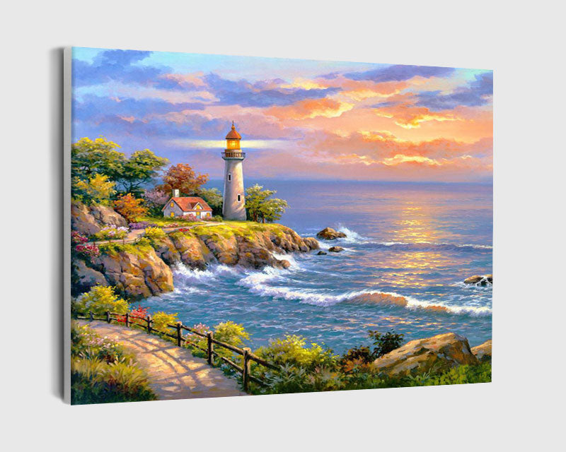 Paint By Numbers - Lighthouse On A Cliff By The Ocean - Framed- 40x50cm - Arterium