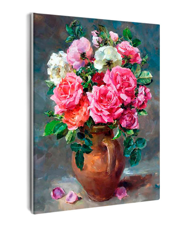 Paint By Numbers - Still Life: Vibrant Pink Rose Bouquet - Framed- 40x50cm - Arterium