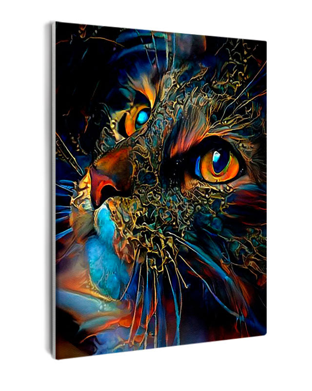 Paint By Numbers - Mysterious Cat: Vibrant Digital Painting With Orange And Blue Palette - Framed- 40x50cm - Arterium