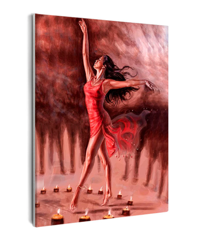 Paint By Numbers - Intriguing Dance: Woman In Red Dress Amidst Candlelit Circle - Framed- 40x50cm - Arterium