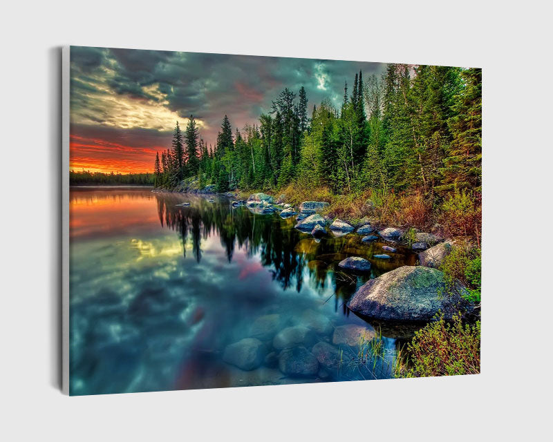 Paint By Numbers - Sunset On A Lake - Framed- 40x50cm - Arterium