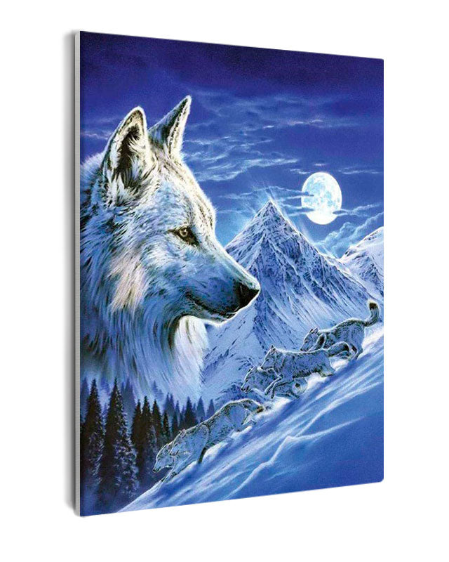 Paint By Numbers - White Wolf At Winter With The Moon Behind - Framed- 40x50cm - Arterium