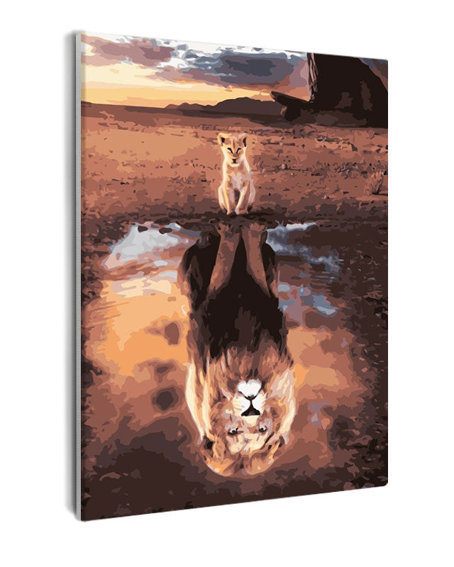 Paint By Numbers - Serene Lion Reflection By Calm Water - Framed- 40x50cm - Arterium