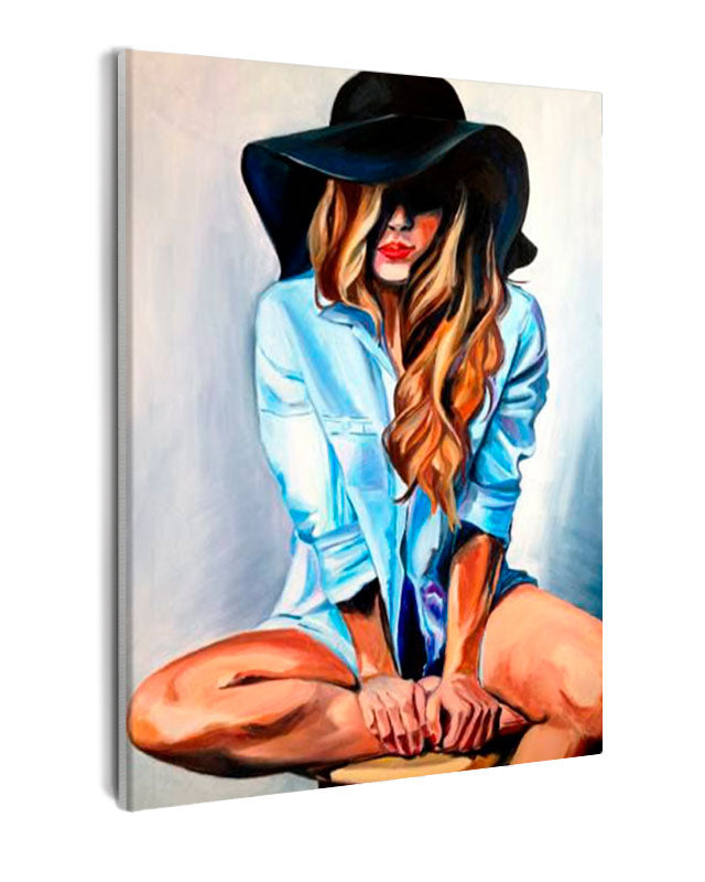Paint By Numbers - Woman Wearing A Hat - Framed- 40x50cm - Arterium