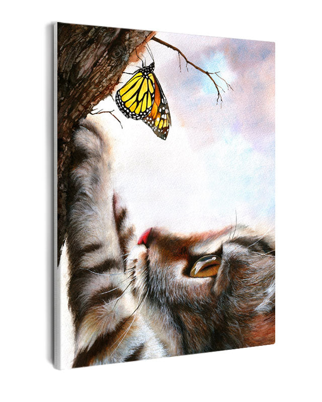 Paint By Numbers - Tranquil Garden Encounter: Kitten And Butterfly In Playful Harmony - Framed- 40x50cm - Arterium