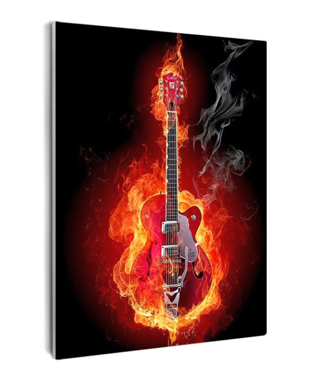 Paint By Numbers - Fiery Passion: Red Electric Guitar Ignites Dramatic Ambience - Framed- 40x50cm - Arterium