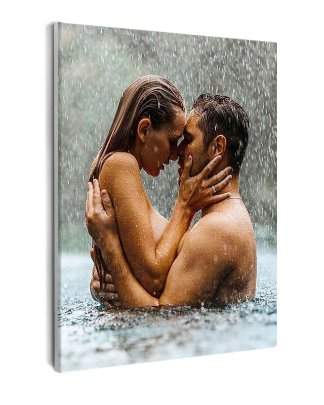 Paint By Numbers - Intimate Waterfall Embrace: Man And Woman In Close Connection - Framed- 40x50cm - Arterium