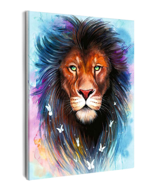 Paint By Numbers - Cartoony Lion With Butterflies - Framed- 40x50cm - Arterium