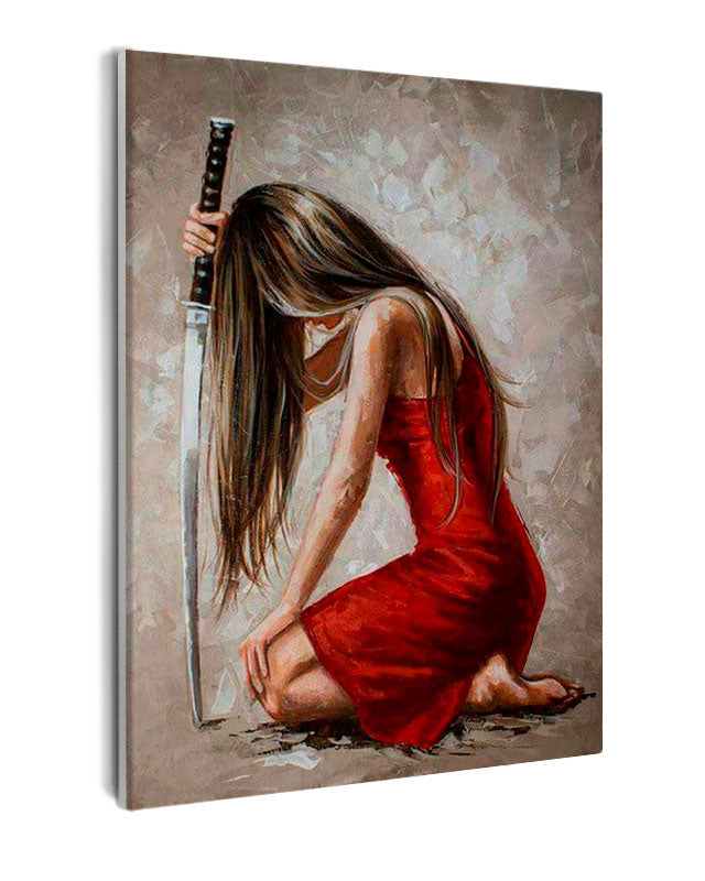 Paint By Numbers - Woman In Red Dress With A Sword - Framed- 40x50cm - Arterium