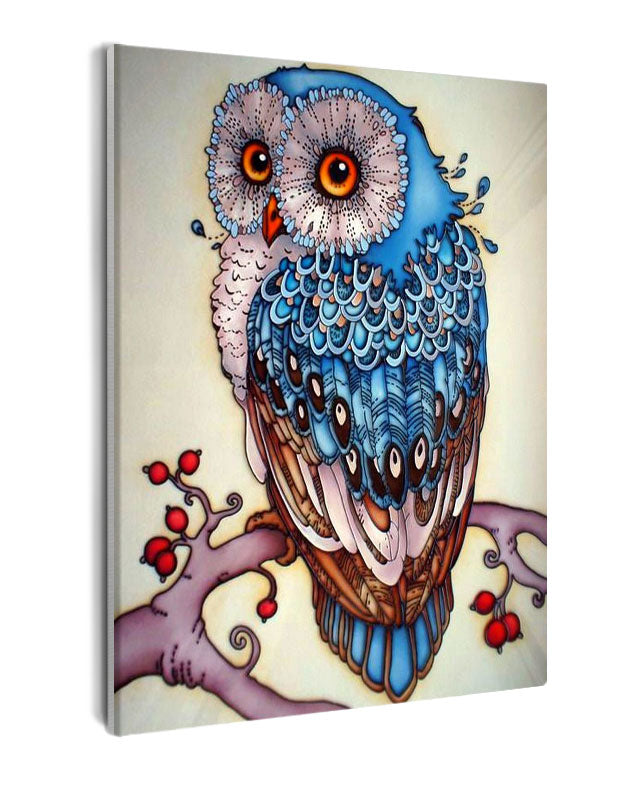 Paint By Numbers - Blue Owl On A Branch - Framed- 40x50cm - Arterium