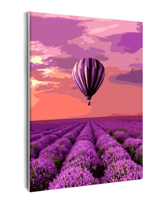 Paint By Numbers - Violet Hot Balloon Over Lavender Field - Framed- 40x50cm - Arterium