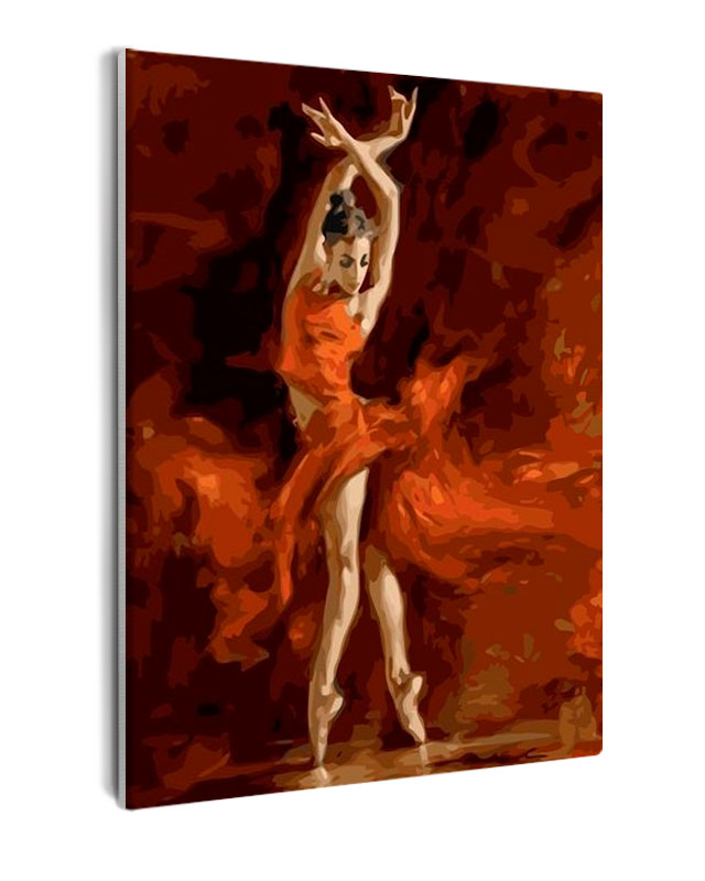 Paint By Numbers - Ballerina In Red Dress With Hand Crossed Above Her Head - Framed- 40x50cm - Arterium