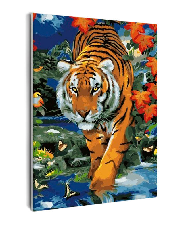 Paint By Numbers - Tiger Walking In The River In The Autumn - Framed- 40x50cm - Arterium