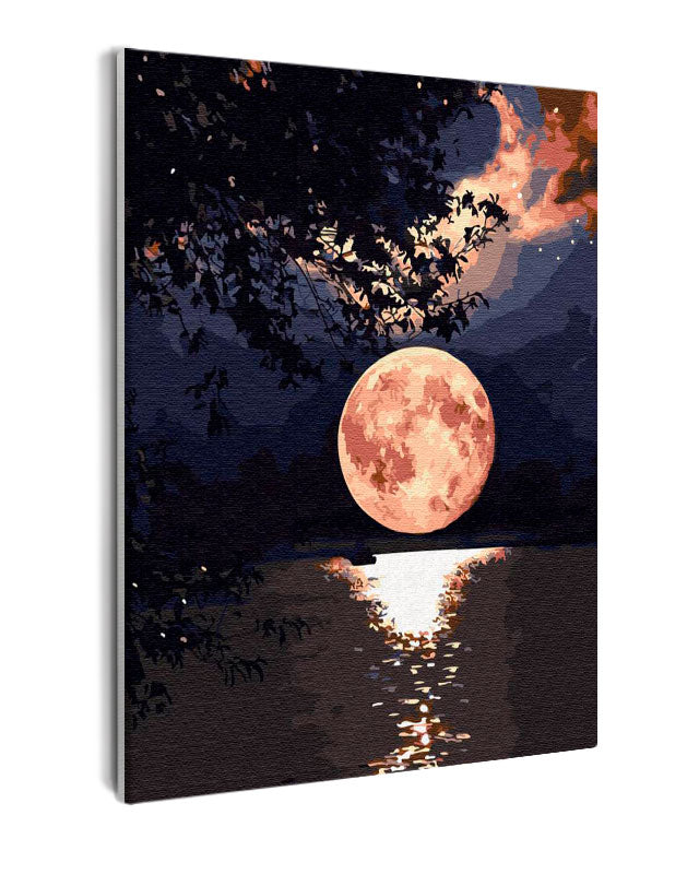 Paint By Numbers - Tranquil Nocturnal Landscape: Enchanting Moonlit Reflections - Framed- 40x50cm - Arterium