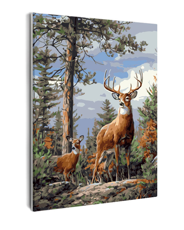 Paint By Numbers - Tranquil Forest Scene: Deer And Fawn Amidst Serene Nature - Framed- 40x50cm - Arterium