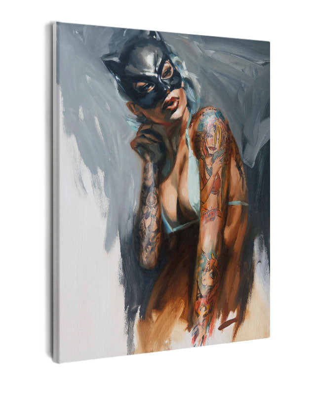 Paint By Numbers - Mysterious Inked Beauty: The Enigmatic Cat Masked Woman - Framed- 40x50cm - Arterium
