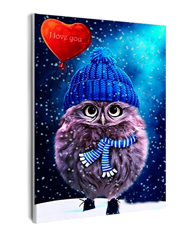 Paint By Numbers - Owl Wearing A Hat And Scarf - Framed- 40x50cm - Arterium