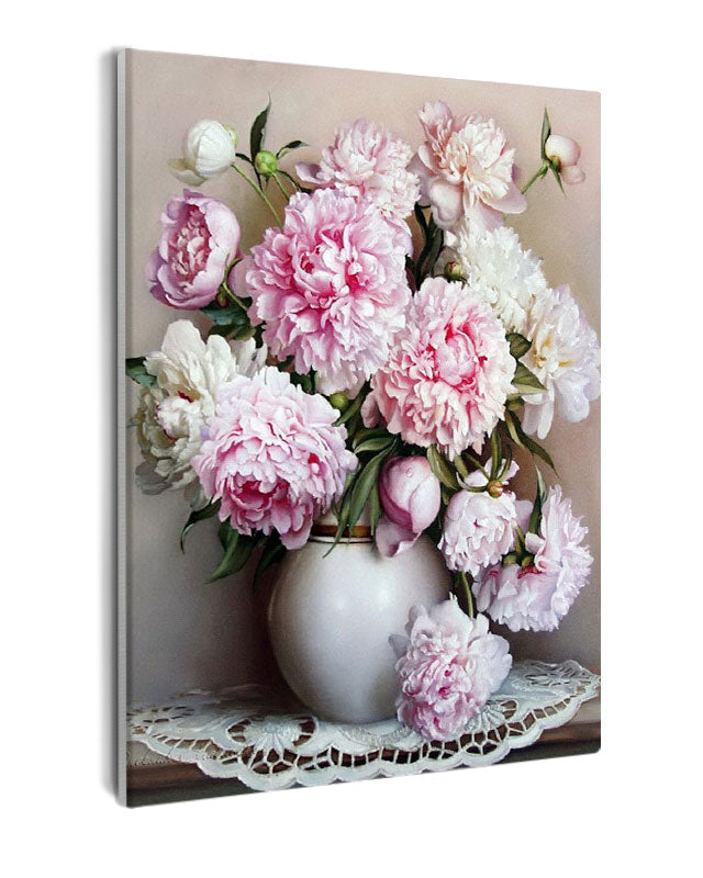 Paint By Numbers - Vase Of Pink Flowers - Framed- 40x50cm - Arterium