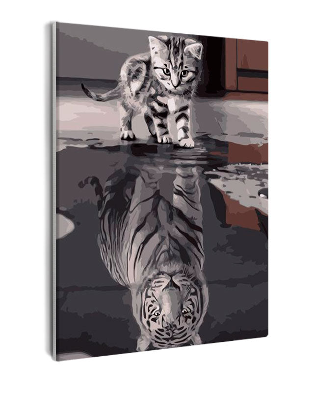 Paint By Numbers - Cat With Tiger Reflection - Framed- 40x50cm - Arterium