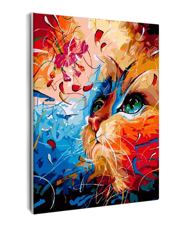 Paint By Numbers - Cat With Blue Eyes And A Colourful Background - Framed- 40x50cm - Arterium